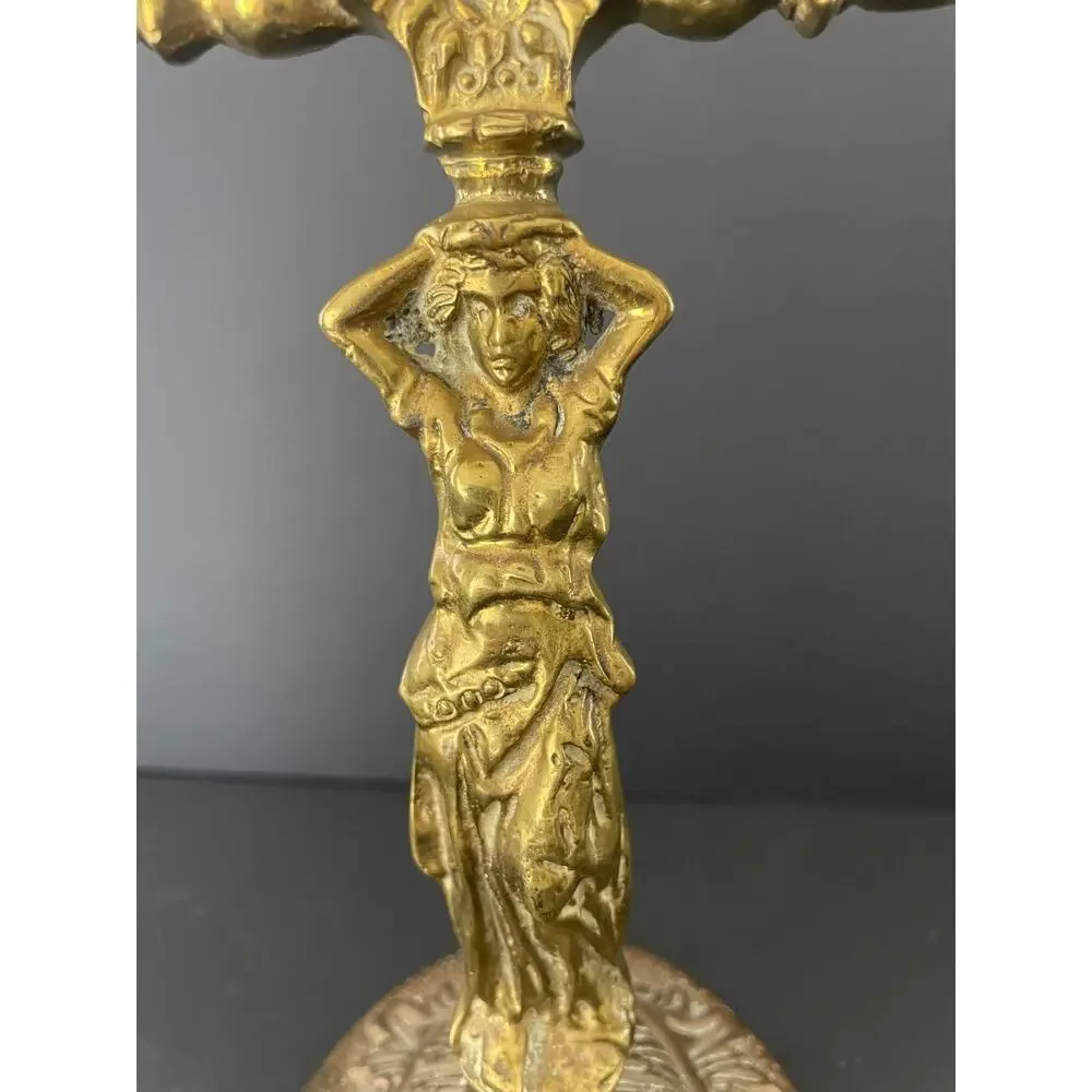 Vintage Brass Figural 3 Arm Candelabra Female Caryatid Greek Goddess Mid Century